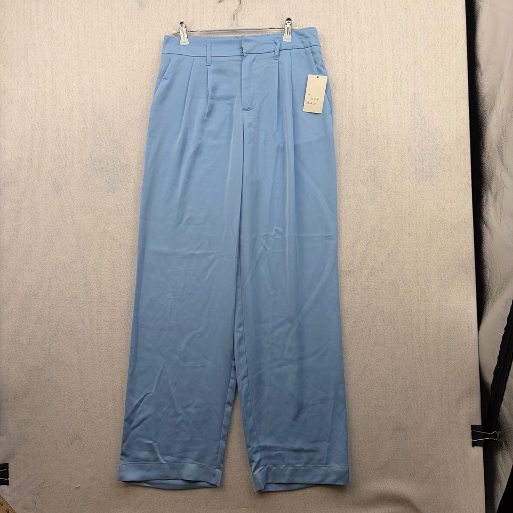 A New Day Womens Blue Wide Leg Pleated Trousers Pants Size 4 NWT 018 04 4522